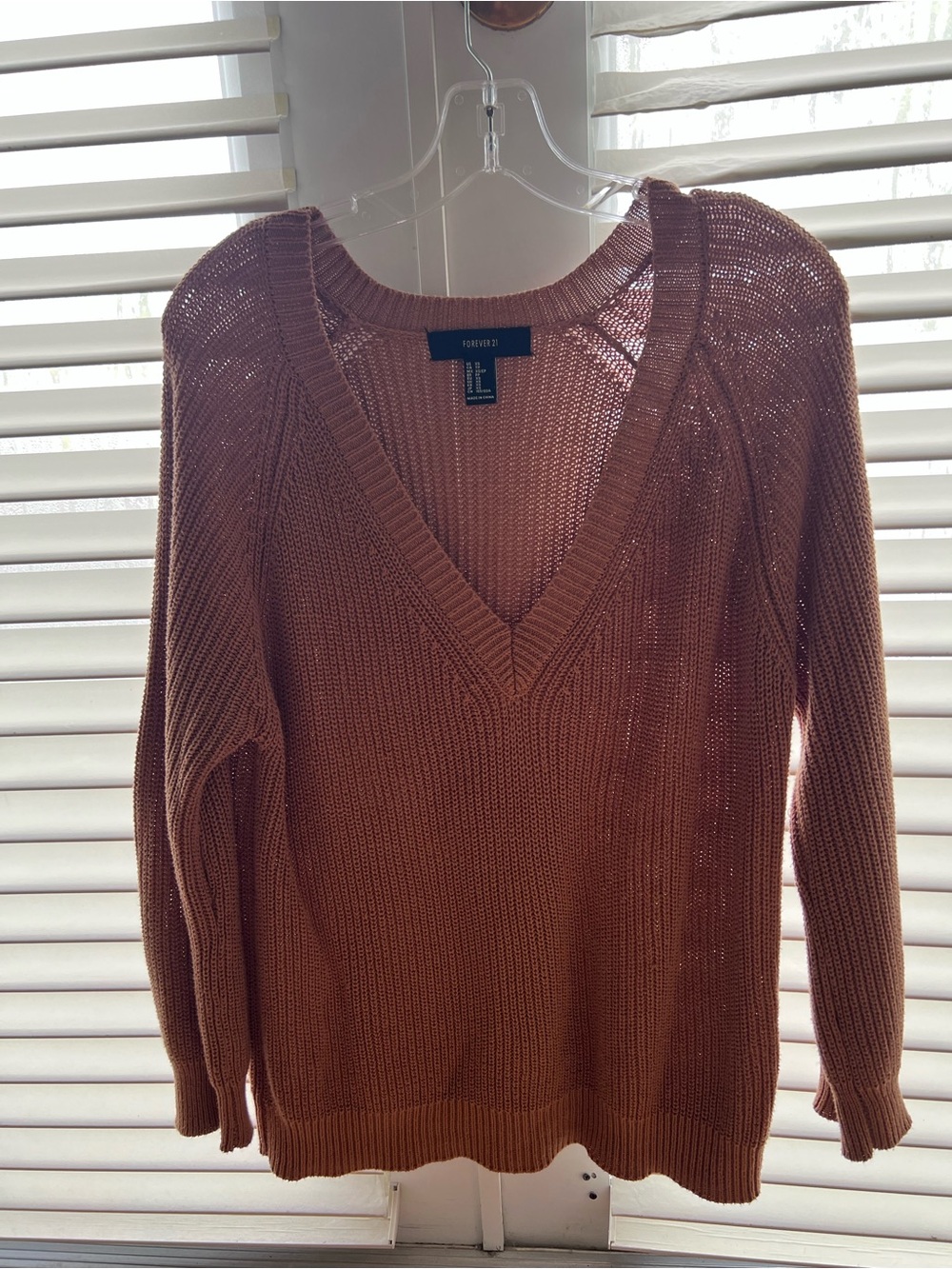 Forever 21 Women's V-Neck Knit Sweater - Rust Brown